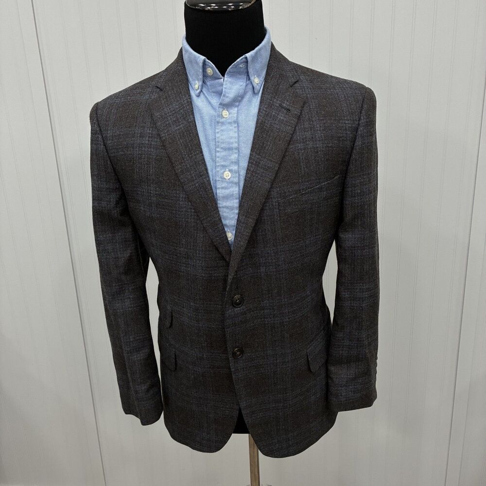 Joseph Abboud 44S Brown Slim Check Reda Super 110's Wool 2-Button Sports Coat